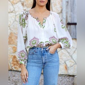 NWT Emerson Fry Blouse Shirt Top Floral Organic Cotton Lined RARE Small